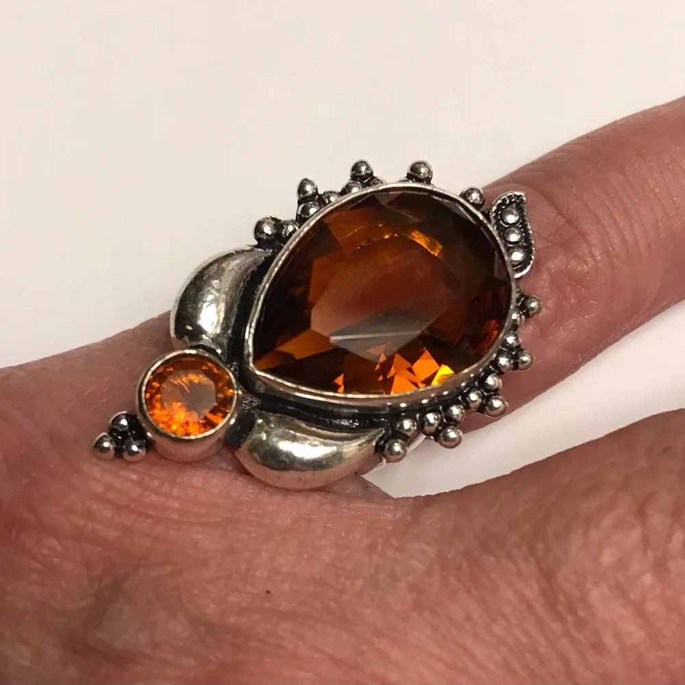 Smokey Topaz Stamped 925 Sterling Silver Ring